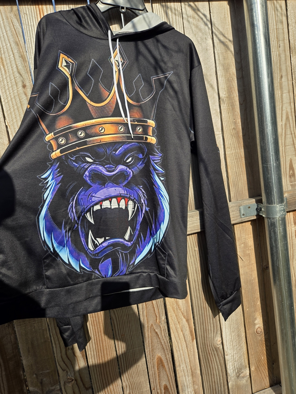 Black Mens Hoodie with Royal Gorilla Graphic - Unbranded
